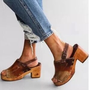 NIB Bed Stu Marie Clog Platform Sandal Cafe Latte Tie Dyed Size 8 fits like a 7.